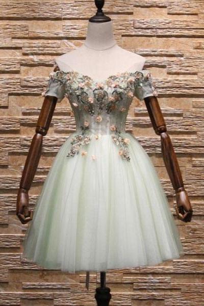 Knee Length Floral Lace Sweetheart Party Dress, Tulle Short Homecoming Dress