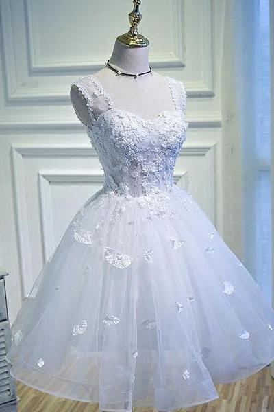 White Lovely Tulle With Lace Princess Cute Sweetheartt Short Party Dress, White Short Prom Dresses