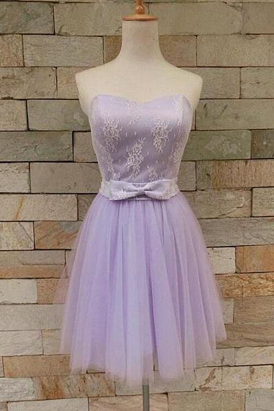 Beautiful Tulle And Lace Cute Party Dress, Sweetheart Party Dress With Bow