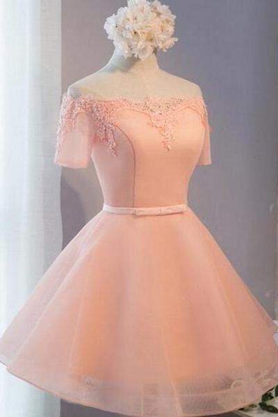Pink Off Shoulder Short Homecoming Dress, Lovely Party Dress