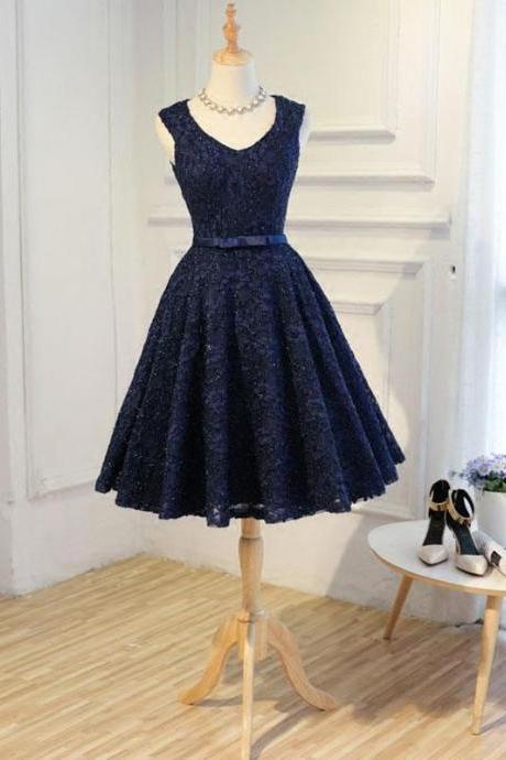 Dark Blue Lace Short Prom Dress,blue Homecoming Dress