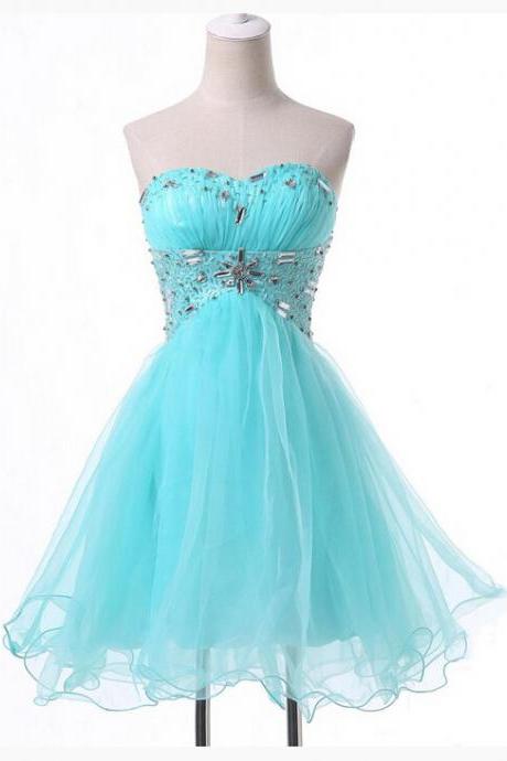 Beautiful Ice Blue Short Homecoming Dresses,sweetheart Beaded Homecoming Dress