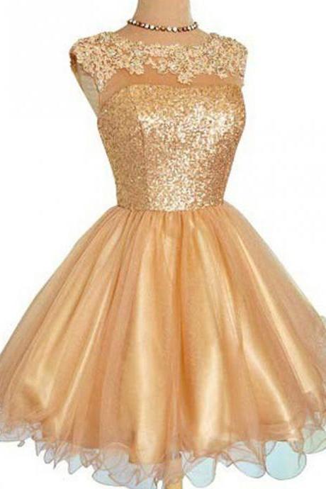 Gold Sequins Homecoming Dresses ,lace Homecoming Dress,graduation Dresses