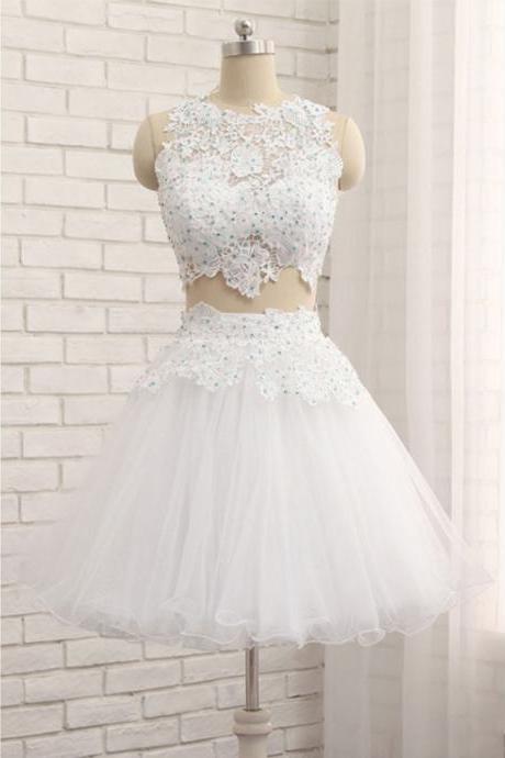 Homecoming Dresses, Homecoming Dresses, Two Pieces Homecoming Dresses, Applique Homecoming Dresses, Beading Tulle Homecoming Dresses, Short Prom