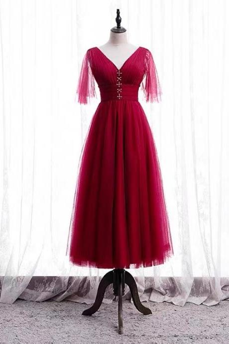V-neck Party Dress,red Homecoming Dress