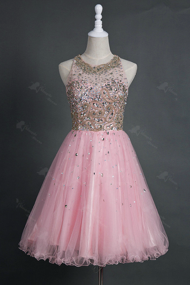 Charming Prom Dress, Tulle Prom Dress, Elegant Homecoming Dress, Crystal Beaded Graduation Dress
