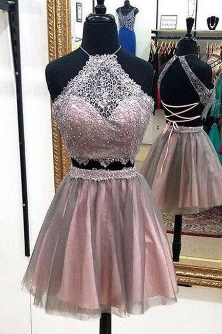 Tulle Prom Dress,two Pieces Homecoming Dress,short Homecoming Dresses, Backless Graduation Dress