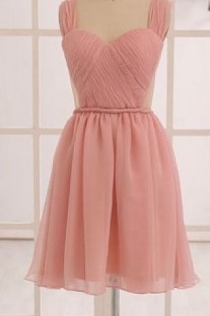Blush Pink Chiffon Short Prom Dress,Cute Homecoming Dress,,See Through Backless Dress,Cute Bridesmaid Dresses, Lovely Party Dress