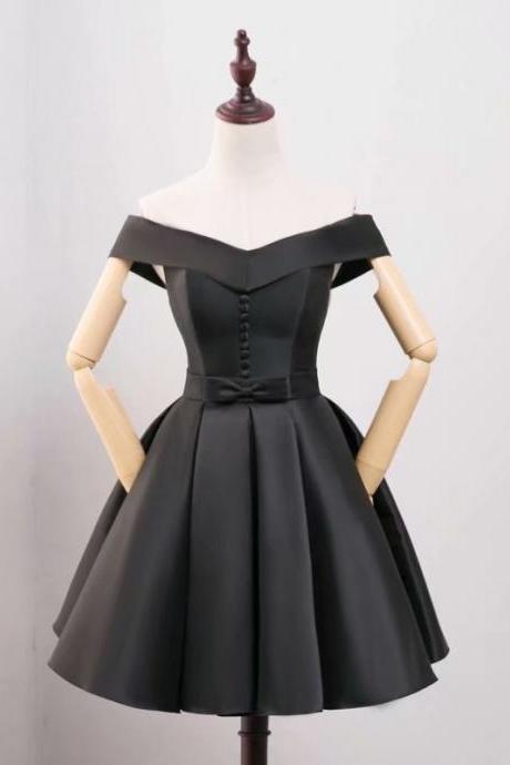 Black Homecoming Dresses, V Neck Evening Cocktail Gown With Button, Mini Bridesmaid Formal Dresses