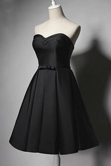 Black Prom Dresses, Sweetheart Satin Lace-up Knee-length Prom Dress, Short Evening Party Gowns
