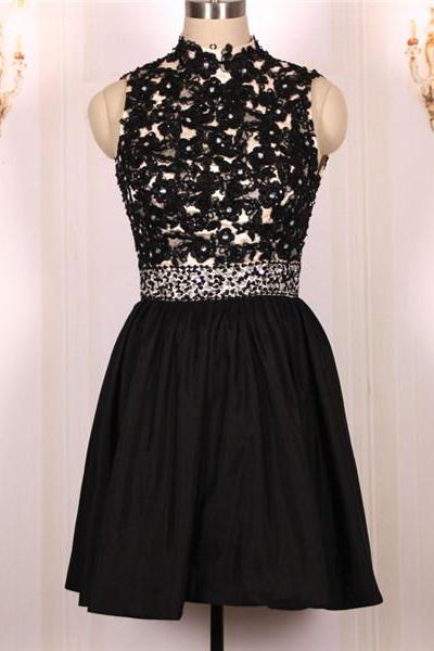 Lace Sweetheart Ball Gown,sexy Backless Black Short Prom Dresses Gowns, Formal Evening Dresses Gowns, Homecoming Graduation Cocktail Party