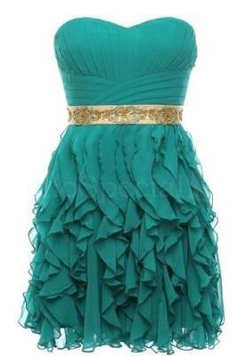 Chiffon Sweetheart Ball Gown,sexy Backless Green Short Prom Dresses Gowns, Formal Evening Dresses Gowns, Homecoming Graduation Cocktail Party