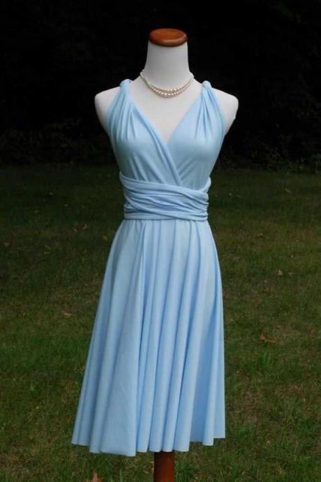 V-neck Light Blue Chiffon Short Homecoming Dress, Prom Party Gowns, Cocktail Party Gowns
