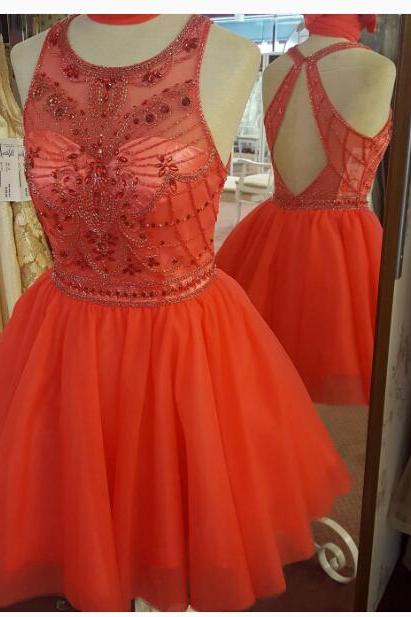 A Line Chiffon Prom Dresses, Crew Neck Beading Crystals Short Mini Homecoming Dresses, Party Graduation Gowns
