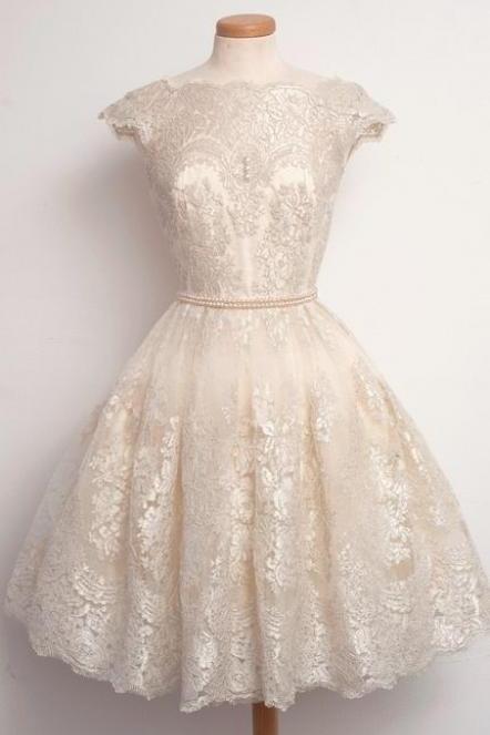 Vintage Ball Gown Homecoming Dresses, Crew Neck Lace Cocktail Dress, Party Gowns, Prom Dress