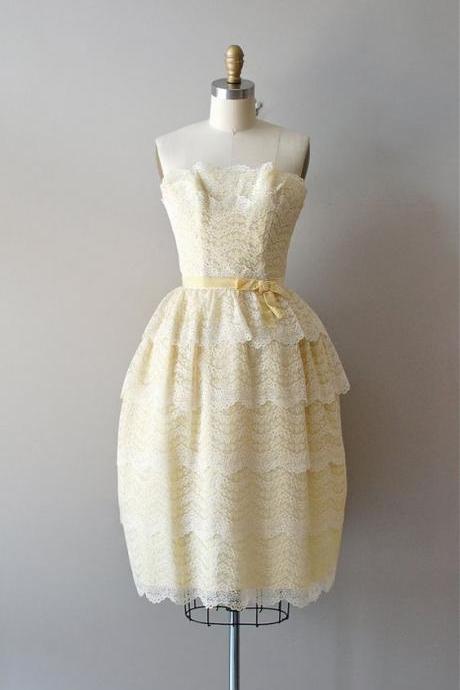 Vintage Ball Gown Homecoming Dresses, Strapless Light Yellow Mini Short Cocktail Dress, Party Gowns, Prom Dress