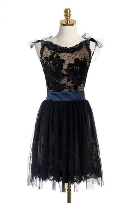 Scoop Above-knee Black Lace Homecoming Dress,prom Dress,graduation Dress,party Dress,short Homecoming Dress,short Prom Dress