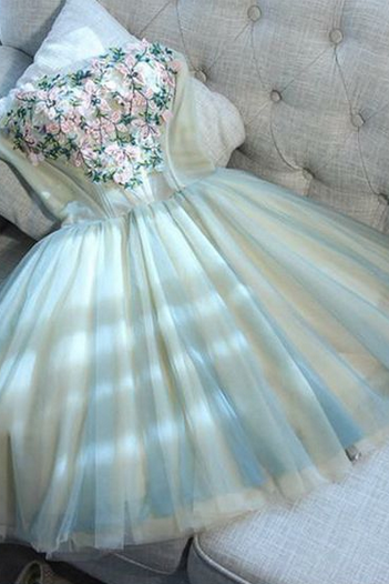 A-Line Sweetheart Short Mint Green Homecoming Party Dress with Appliques