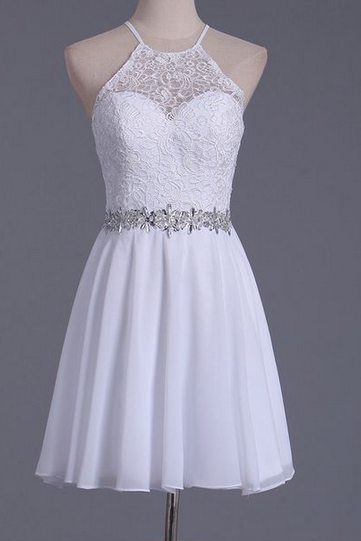 White Lace Homecoming Dresses, A Line Chiffon Short dress