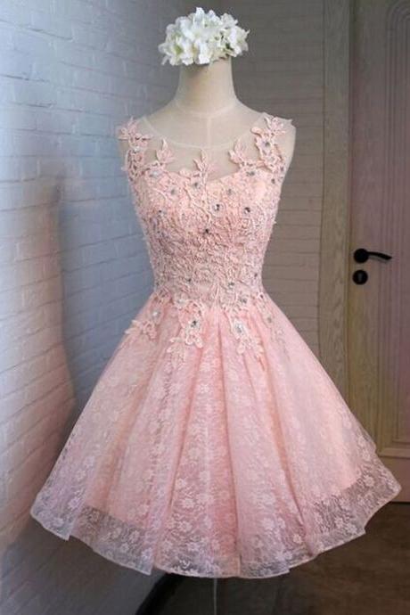 Blush Pink Floral Applique Homecoming Dress