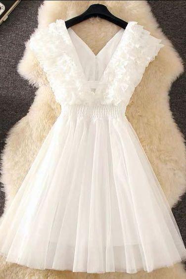 Short Prom Dress, White Homecoming Dress