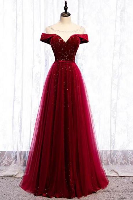 Red Elegant Prom Dress, O-neck Prom Dress, Formal Party Dress