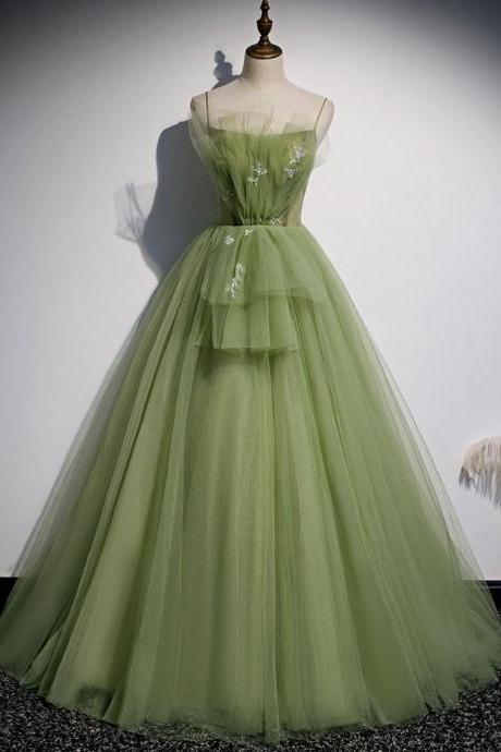 Green Tulle Long Prom Dress ,strapless Tulle Formal Dress