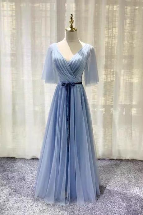 Simple long prom dress, tulle bridesmaid dress, Elegant,new V-neck bridesmaid dress