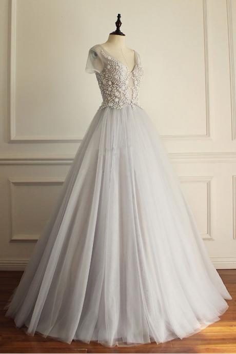 A-line Applique Party Dress, Off Shoulder Prom Dress, Elegant Wedding Dress, Long Formal Dress