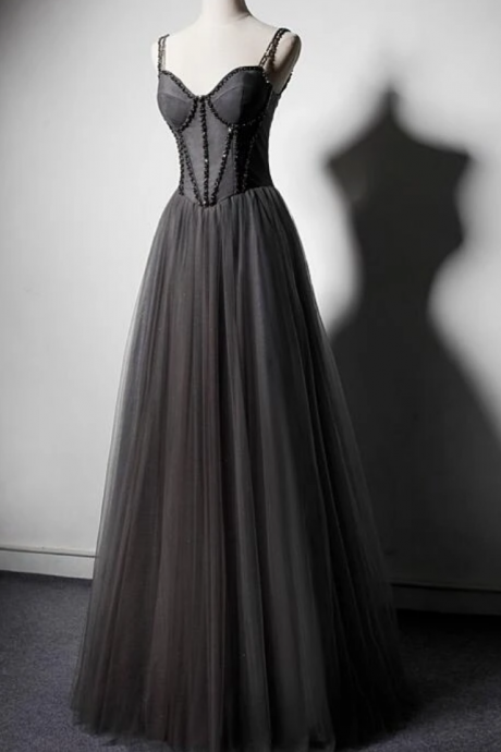 A Line Tulle Prom Dress, Modest Beautiful Long Prom Dress, Banquet Party Dress