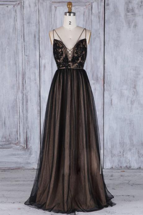A-line Lace Straps Formal Prom Dress, Modest Beautiful Long Prom Dress, Banquet Party Dress