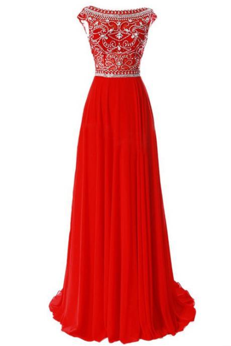 Elegant A-line Scoop Chiffon Formal Prom Dress, Beautiful Long Prom Dress, Banquet Party Dress