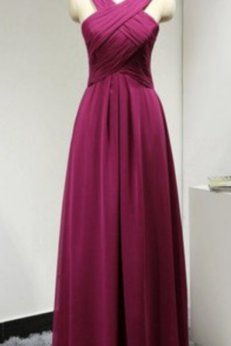Strappy Ruched A-line Chiffon Formal Prom Dress, Beautiful Long Prom Dress, Banquet Party Dress