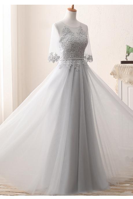 Elegant Sexy A-line Lace Tulle Formal Prom Dress, Beautiful Long Prom Dress, Banquet Party Dress