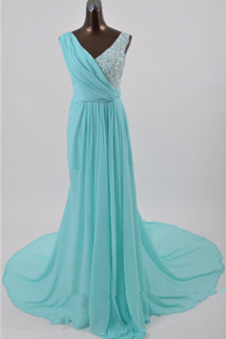 Elegant V Neck Chiffon Formal Prom Dress, Beautiful Long Prom Dress, Banquet Party Dress