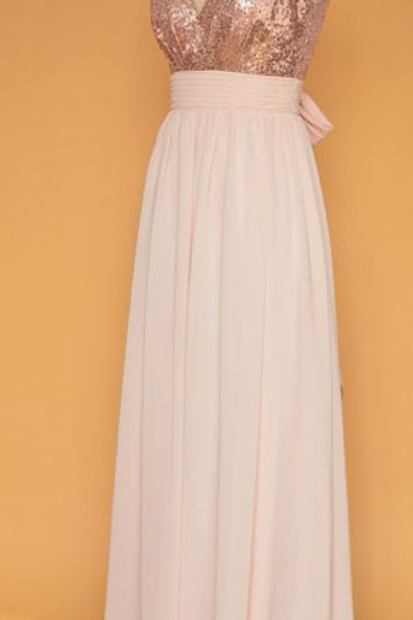 Elegant V-neck Chiffon A-line Formal Prom Dress, Beautiful Long Prom Dress, Banquet Party Dress