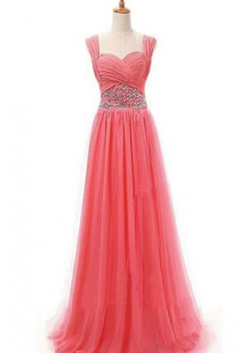 Elegant A Line Chiffon Straps Formal Prom Dress, Beautiful Long Prom Dress, Banquet Party Dress