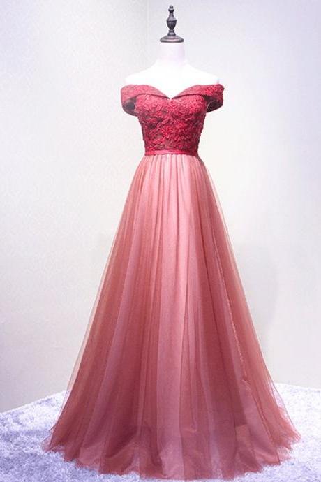 Elegant Off-the-shoulder Sweetheart A-line Lace Appliques Formal Prom Dress, Beautiful Long Prom Dress, Banquet Party Dress