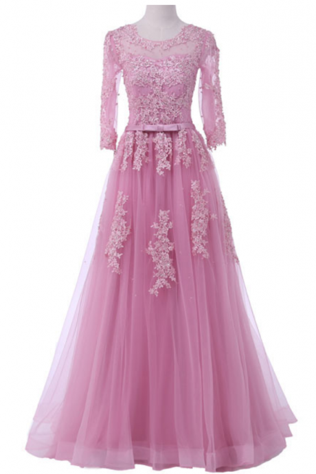 Elegant Long Sleeves Sweetheart A-Line Lace Appliques Formal Prom Dress, Beautiful Long Prom Dress, Banquet Party Dress