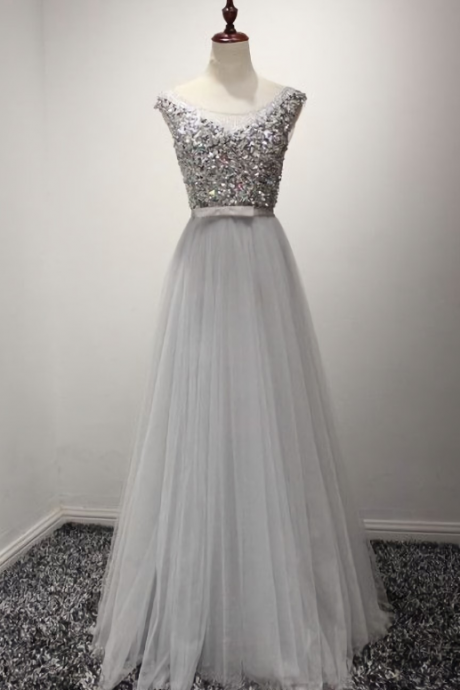 Elegant Sweetheart A-line Beading Tulle Formal Prom Dress, Beautiful Long Prom Dress, Banquet Party Dress