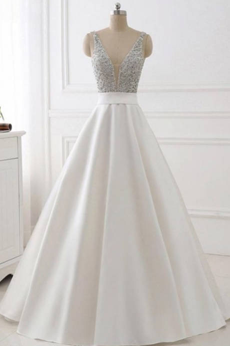 Elegant A-line Straps Sequins Satin Formal Prom Dress, Beautiful Long Prom Dress, Banquet Party Dress