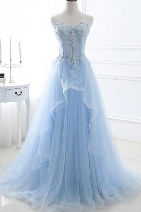 Elegant Sweetheart Appliques A-line Tulle Formal Prom Dress, Beautiful Long Prom Dress, Banquet Party Dress