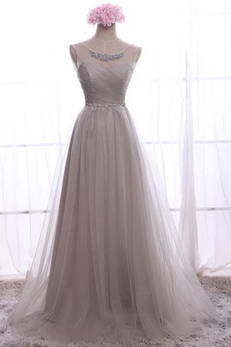 Elegant A-line Lace Up Back Tulle Formal Prom Dress, Beautiful Long Prom Dress, Banquet Party Dress