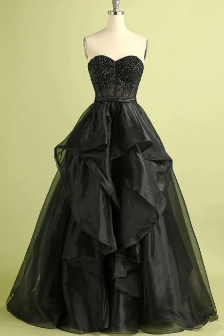 Elegant Strapless Tulle Formal Prom Dress, Beautiful Long Prom Dress, Banquet Party Dress