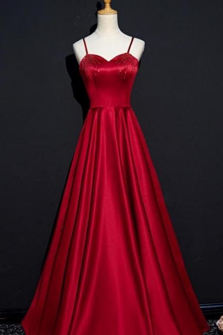 Elegant Simple A Line Beaded Sweetheart Satin Formal Prom Dress, Beautiful Prom Dress, Banquet Party Dress