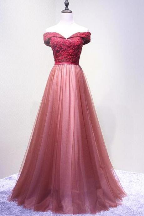 Elegant Sweetheart Off Shoulder Tulle Formal Prom Dress, Beautiful Long Prom Dress, Banquet Party Dress