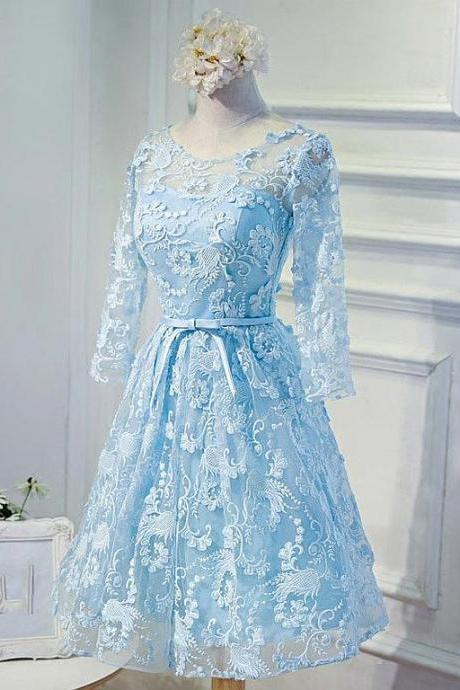 Elegant Sweetheart Lace Round Neckline Short A-line Tulle Formal Prom Dress, Beautiful Prom Dress, Banquet Party Dress