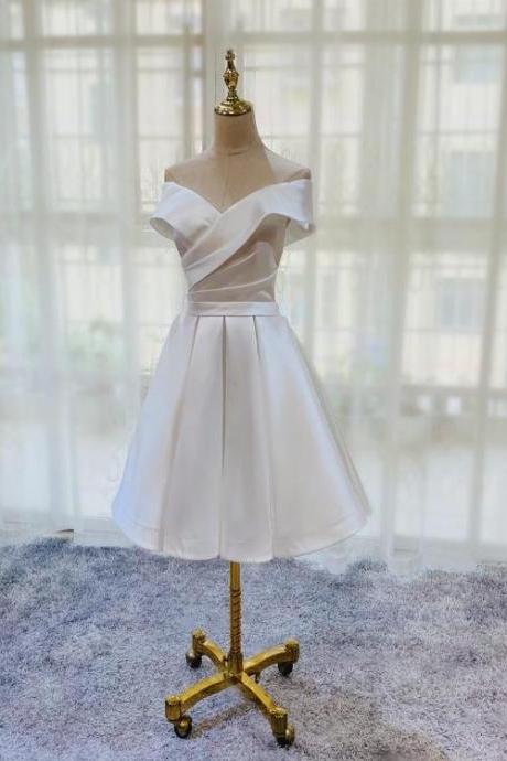 Elegant Sweetheart Simple Satin Off Shoulder Knee Length Homecoming Dress, Beautiful Short Dress, Banquet Party Dress