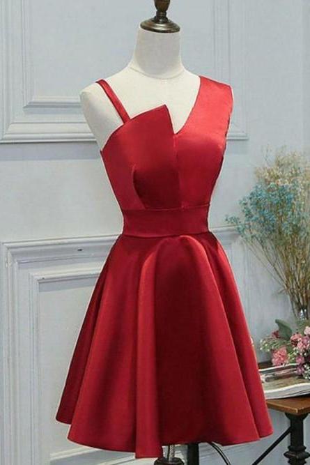 Elegant Sweetheart One Shoulder Sleeveless Satin Homecoming Dress, Beautiful Short Dress, Banquet Party Dress