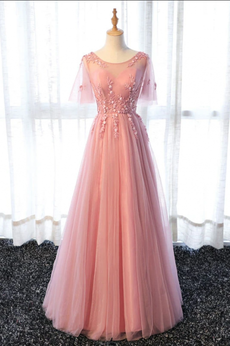 Elegant A Line Tulle Lace Formal Prom Dress, Beautiful Long Prom Dress, Banquet Party Dress